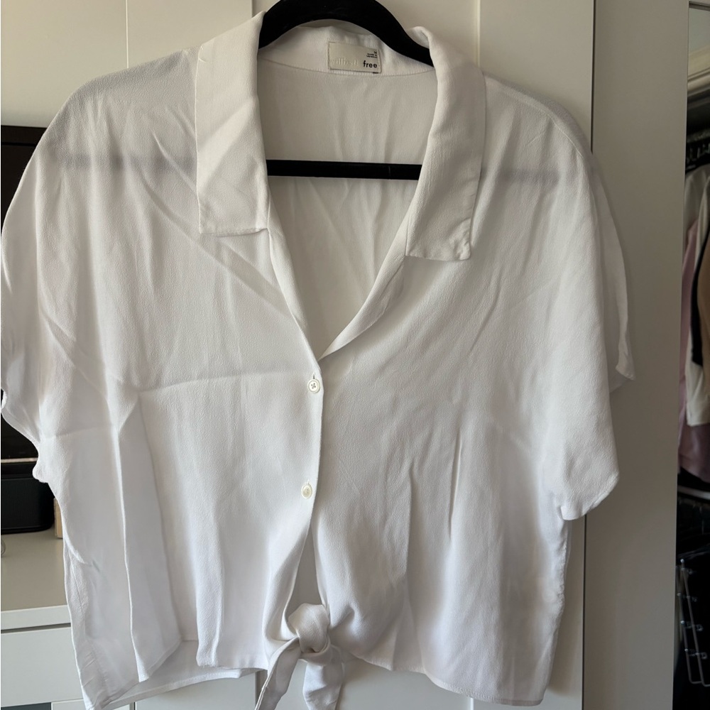 Wilfred Cropped White Button-Up Tie Women's Top